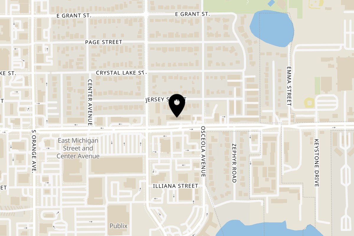 Map showing the location of Sodough Square SODO/South Downtown on 419 East Michigan Street in Orlando