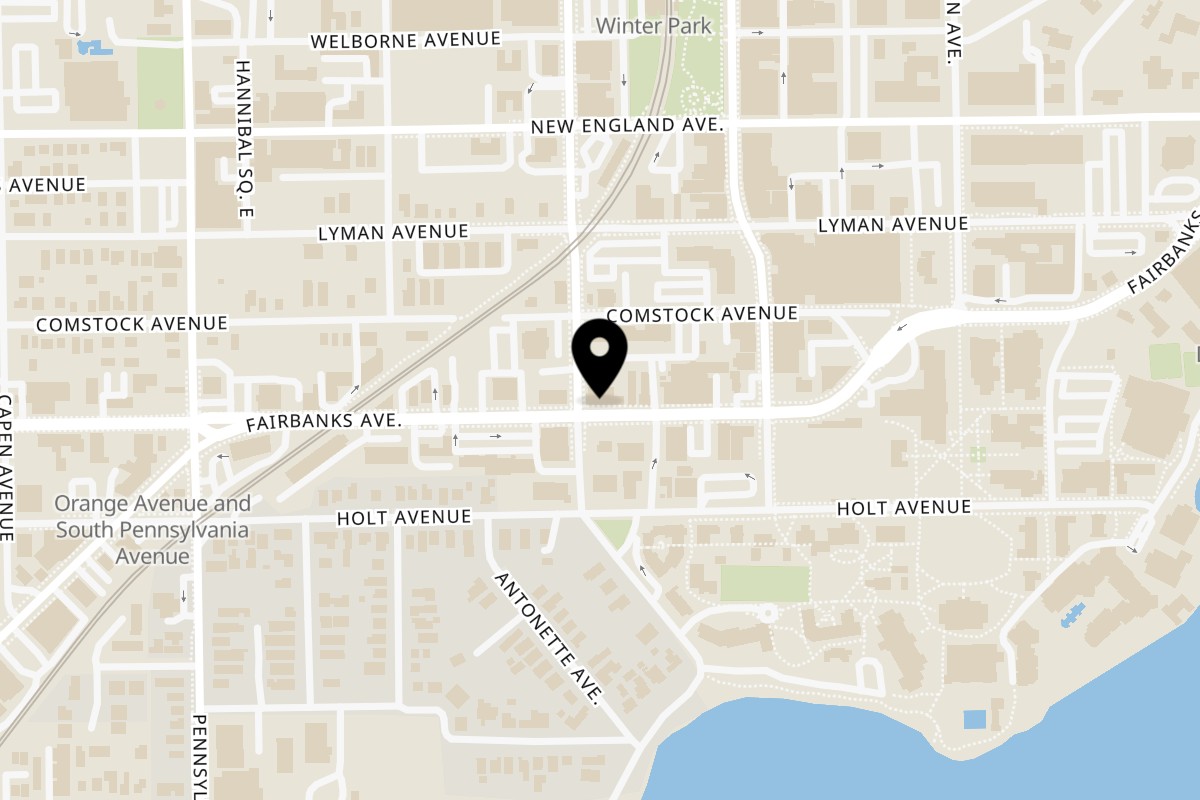 Map showing the location of Sodough Square Winter Park on 223 West Fairbanks Avenue in Winter Park